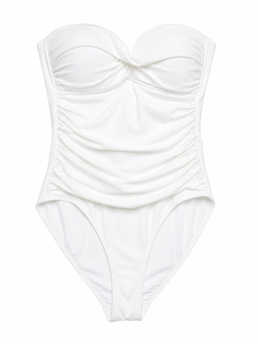White Ruched Strapless One-Piece Swimsuit